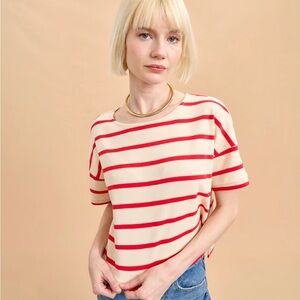 La Ligne Short Sleeve Breton Tee SZ MEDIUM